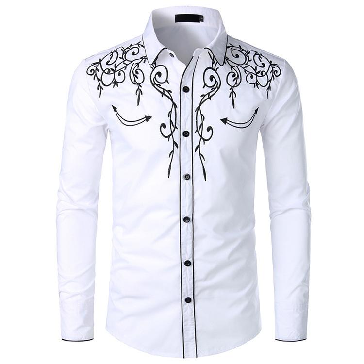 Fashion Embroidered Shirt Style Shirt Western Denim Embroidered Shirt S
