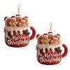 1/2/3Pcs Merry Christmas Gingerbread Man Family Ornament Red Ceramic Mug Pendant with Frosting Snowflake Patterns