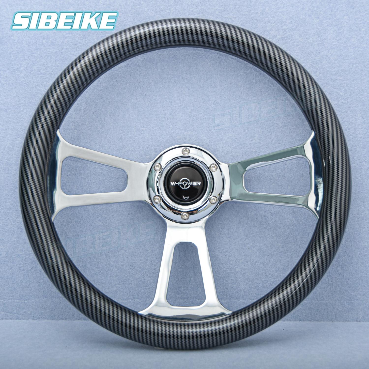 14inch Classic Carbon Film Steering Wheel Chrome Spoke Universal Semi Truck Steering Wheel Carbon film