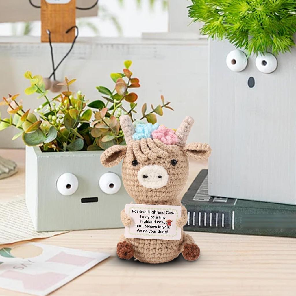 Crochet Highland Cow Doll Cute Emotional Cow Small Positive Crochet Doll Decorative Figurines