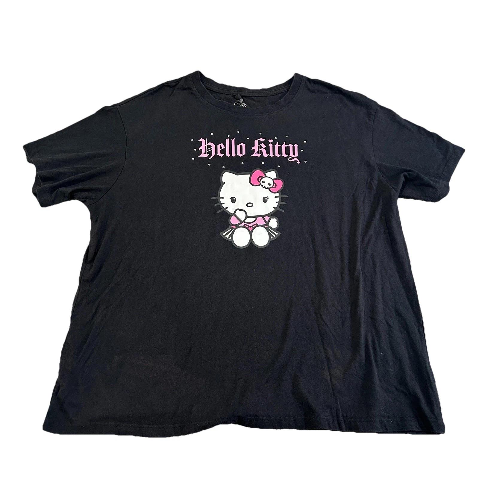 

Hello Kitty T Shirt Womens L Large Black Oversized Logo Print Black Y2K Sequins XL