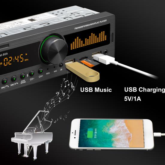 Swm-80A Handsfree Dual Usb Car Mp3 Player Powerful Fm Radio Bluetooth-Compatible Aux Tf Card U Disk