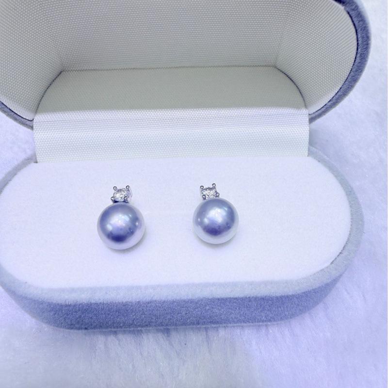 

Серьги-пусеты из морского жемчуга Акойя Аврора 8-9 мм из стерлингового серебра S925, почти без дефектов, в подарочной коробке.