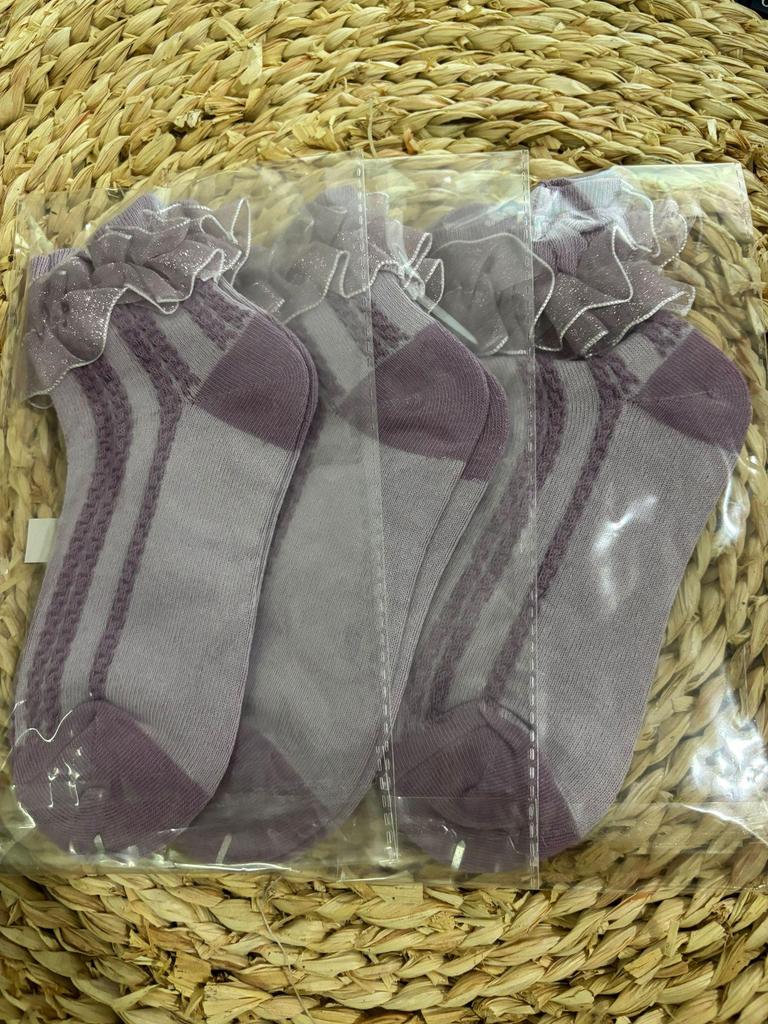 Girls' Lace-Trimmed Mid-Calf Socks - 3 Pairs