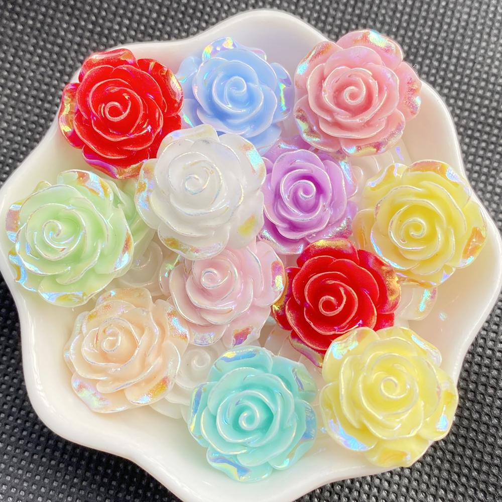 10Pcs Cute Cartoon Colorful Roses Flat back Resin Scrapbooking Crafts Fit Phone Case Decoration DIY Hair Bows Accessories