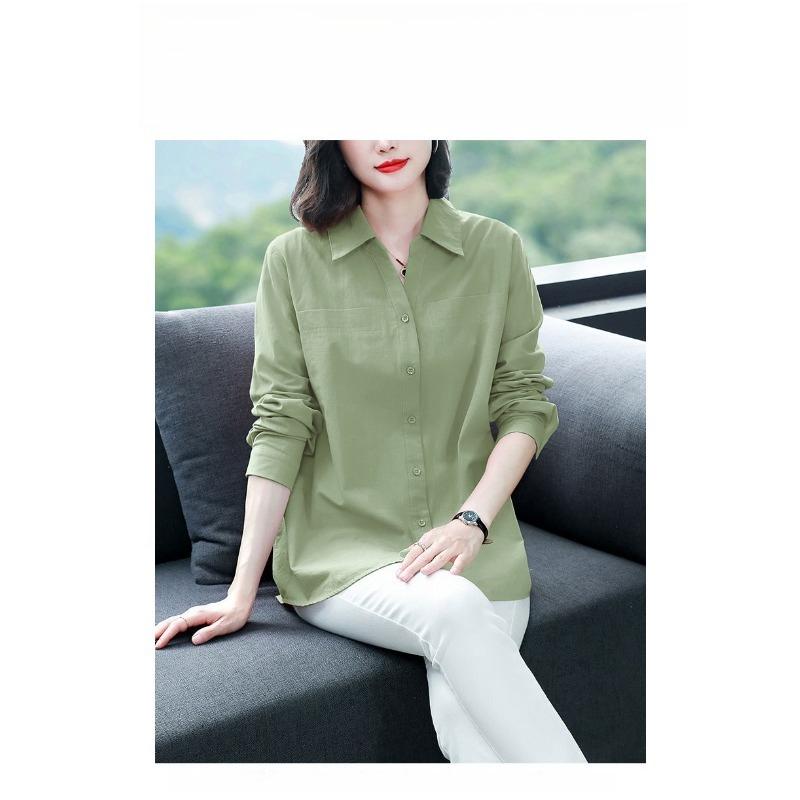 Camicia di Cotone Camicia a Maniche Lunghe da Donna Primavera Top Casual per la Mamma