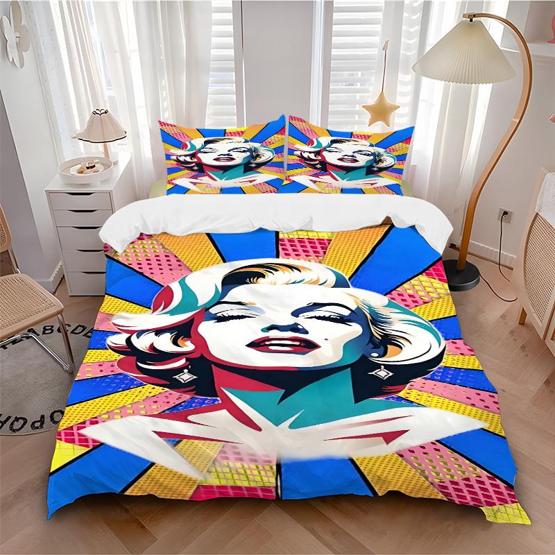 3pcs Pop Art Marilyn Monroe Duvet Cover Set - Machine Washable, Includes 1 Duvet Cover and 2 Pillowcases, No Core Included, All-Season Home
