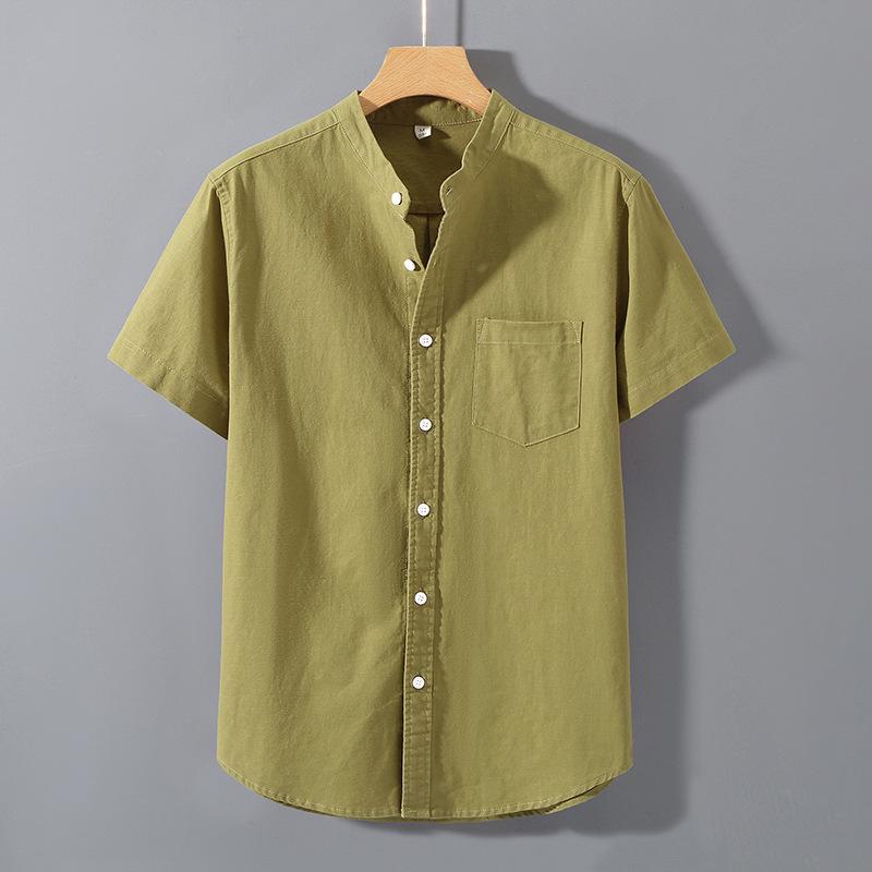 

939 Men s Short Sleeve Linen Shirt - Loose, Chinese Style, Casual Summer Cotton XXXL жовто-зелений
