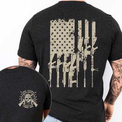 T-shirt basique patriotique américain à col rond avec cadeau One Nation Under God pour moi