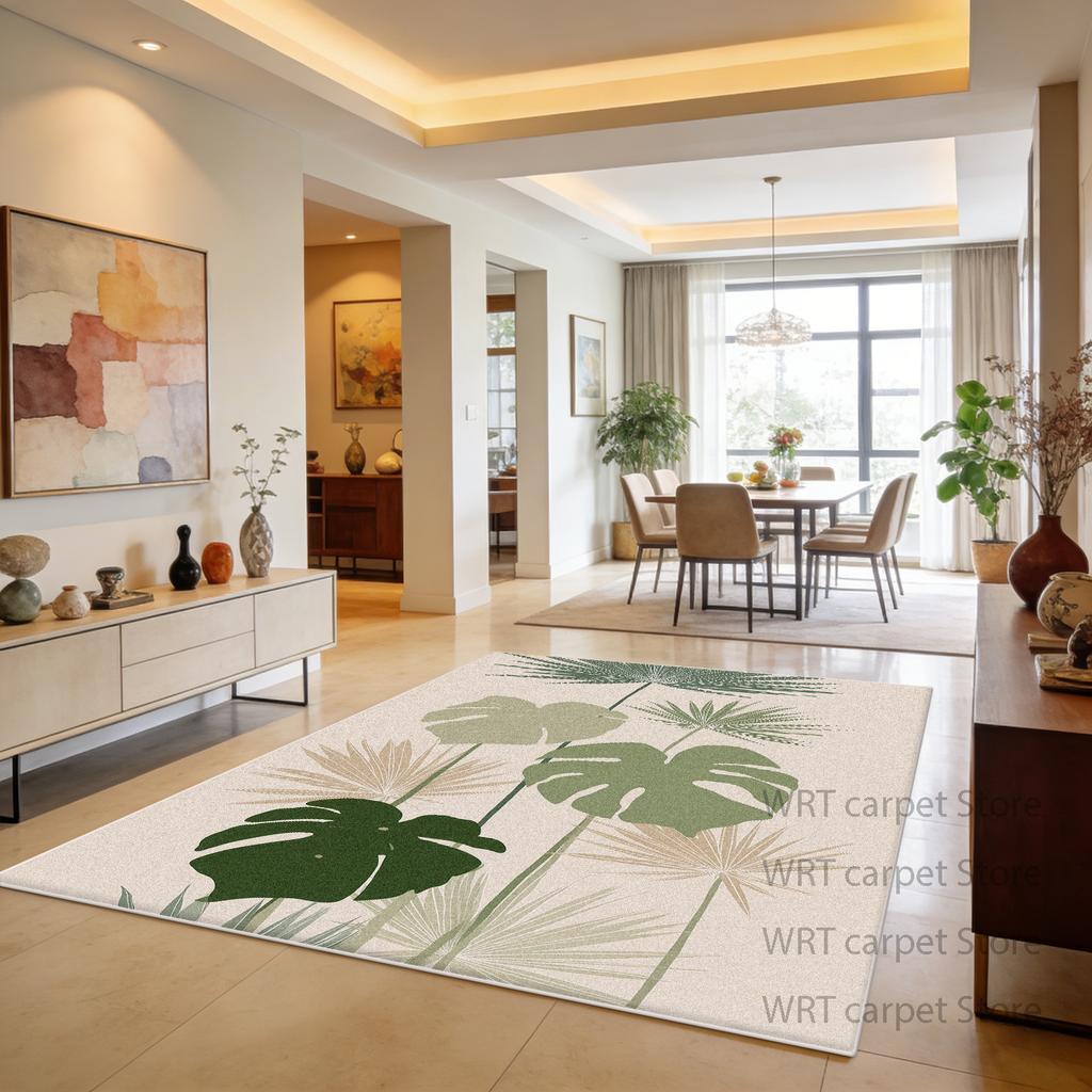 Tropical Plant Living Room Dining Room Area Rugs Green Decoration Machine Washable Rug Patio Foldable Antiskid Floor Mat Fluffy