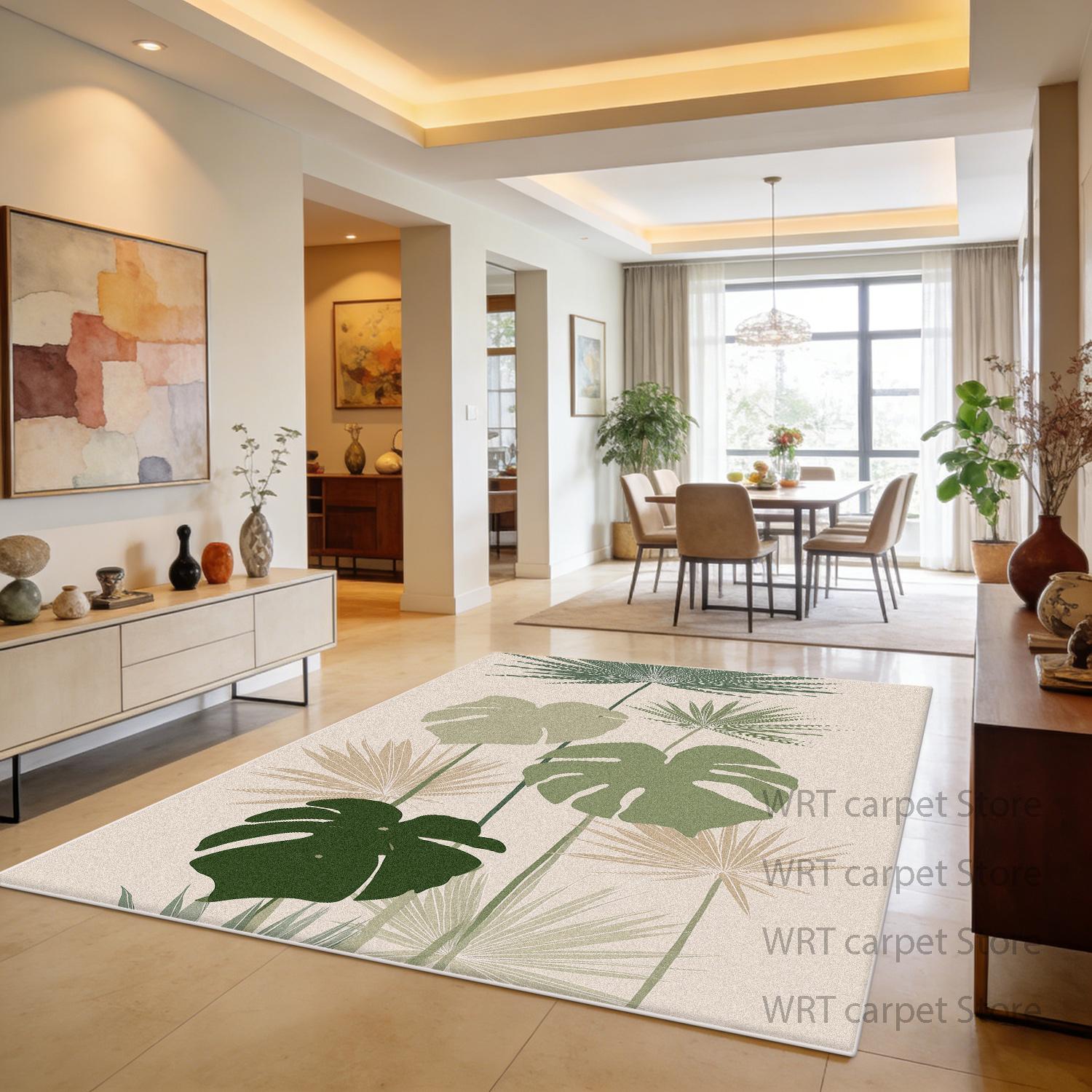 

Tropical Plant Living Room Dining Room Area Rugs Green Decoration Machine Washable Rug Patio Foldable Antiskid Floor Mat Fluffy 60x90cm