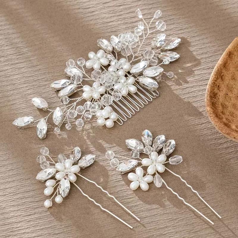 3pcs Luxurious Crystal Hair Accessories Hair Clip Set Sweet Bride Accessories Daily Versatile Women Fashion Hair Clip Hair Grab