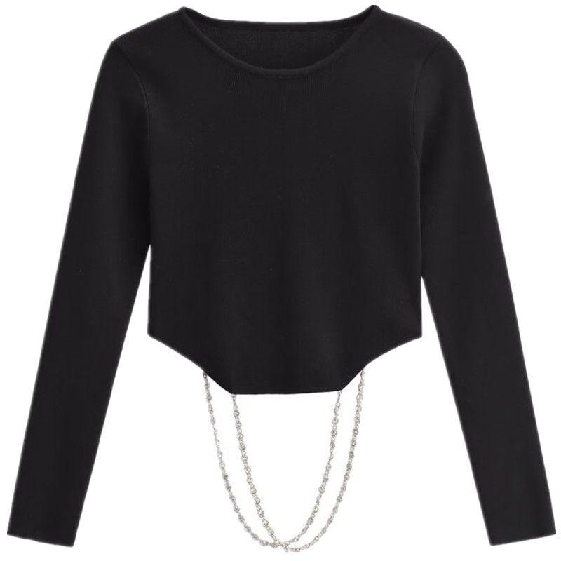 Fashion Style 2023 Autumn New Women's Clothing Easiest for Match Jewelry Chain Inlaid Knitting Tops 3920134 800