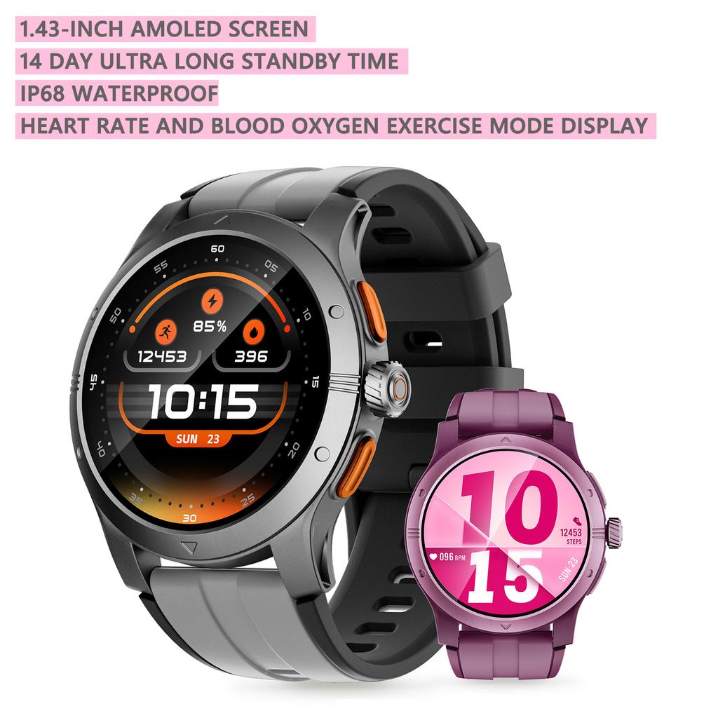 1.43-inch Smartwatch, Waterproof, Heart Rate, Blood Oxygen, and Sleep Data Feedback,