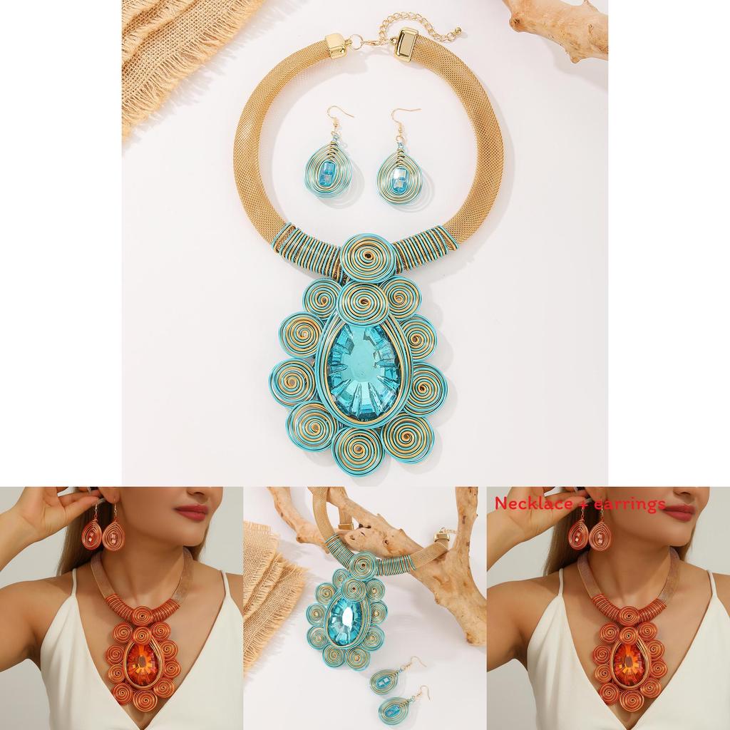 Personalized Jewelry Set With Mixed Material Crystal Drop Earrings And Statement Necklace For Teens