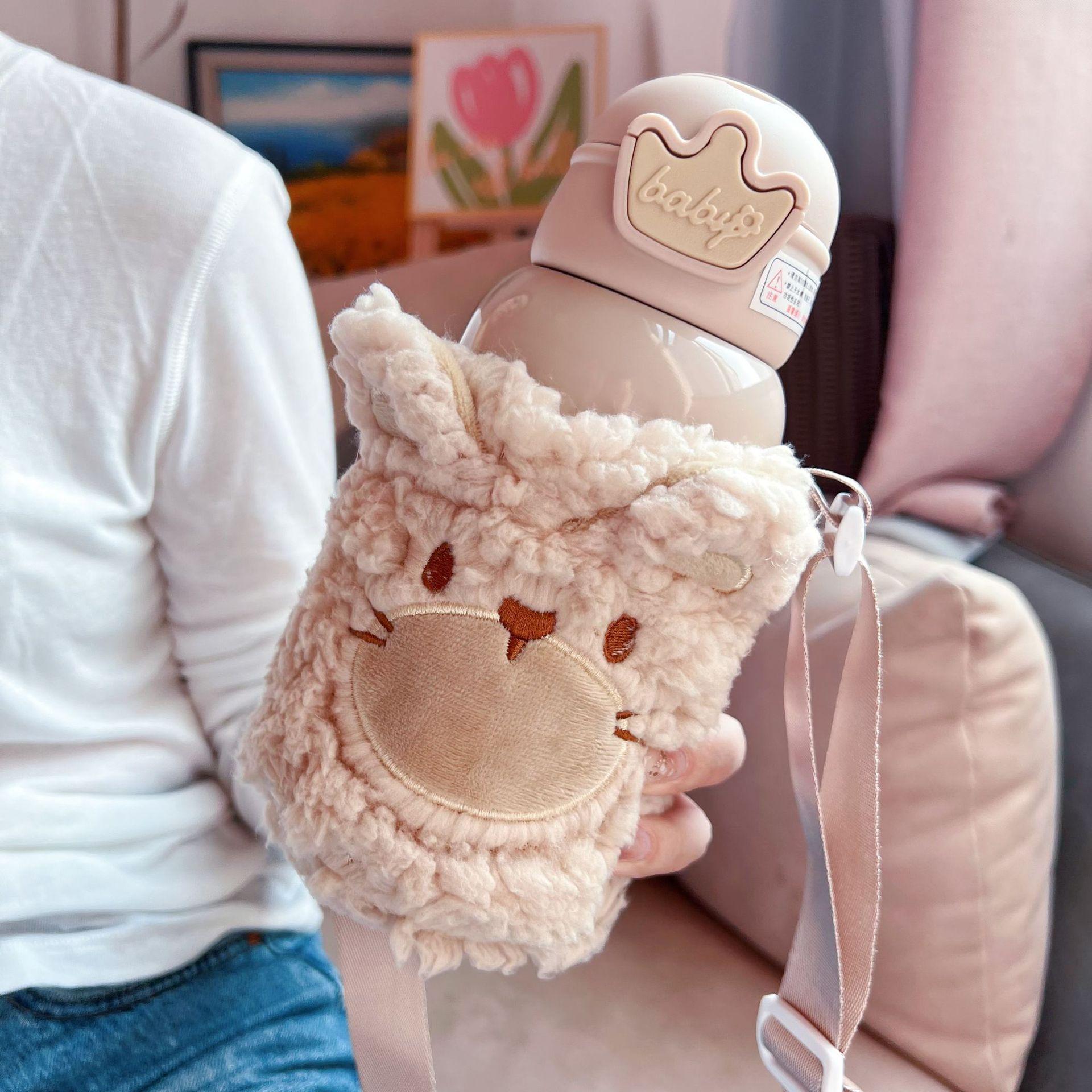 

Новая зимняя чашка с двойной крышкой, детская чашка-термос для девочек, высококачественная чашка для воды из нержавеющей стали с милой чашкой с рукавами 500ml белый