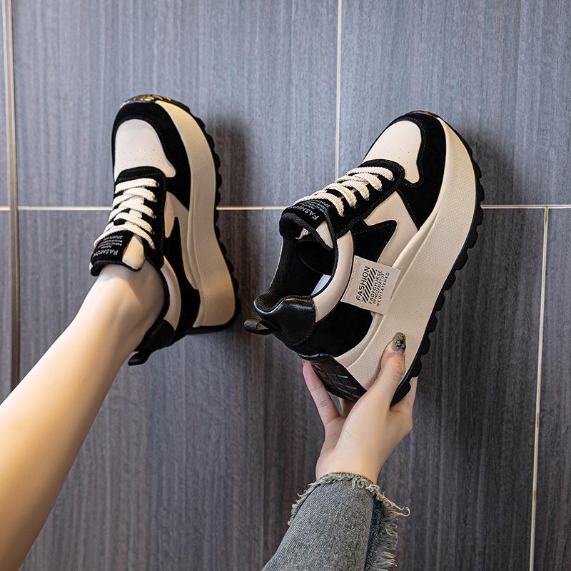 2025 Spring New Thick-soled Inner Height Increase of 8cm Color Matching Fashion Versatile Small Casual Board Shoes Sports Shoes Women