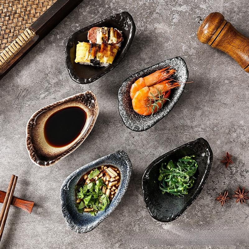 Japonský talíř na občerstvení, keramický kreativní talíř ve tvaru ústřice, kořenící talíř, omáčka, porcelánové nádobí, kuchyňské náčiní, malé talíře