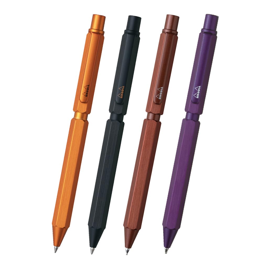 Rhodia Script Limited Edition Multi-Pen Aubergine 0.5mm Oil-Based Ballpoint Pen Black and Red 0.5mm Mechanical Pencil Aluminum Hairline Finish Rotary