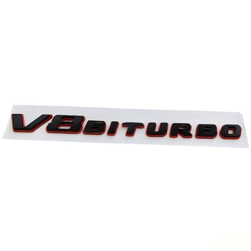 1X Nouveau Emblème 3D ABS Chrome Noir Rouge V8Biturbo Lettres DKSMF5 Badge d'Aile de Voiture Autocollant V8 Biturbo Autocollant Accessoires