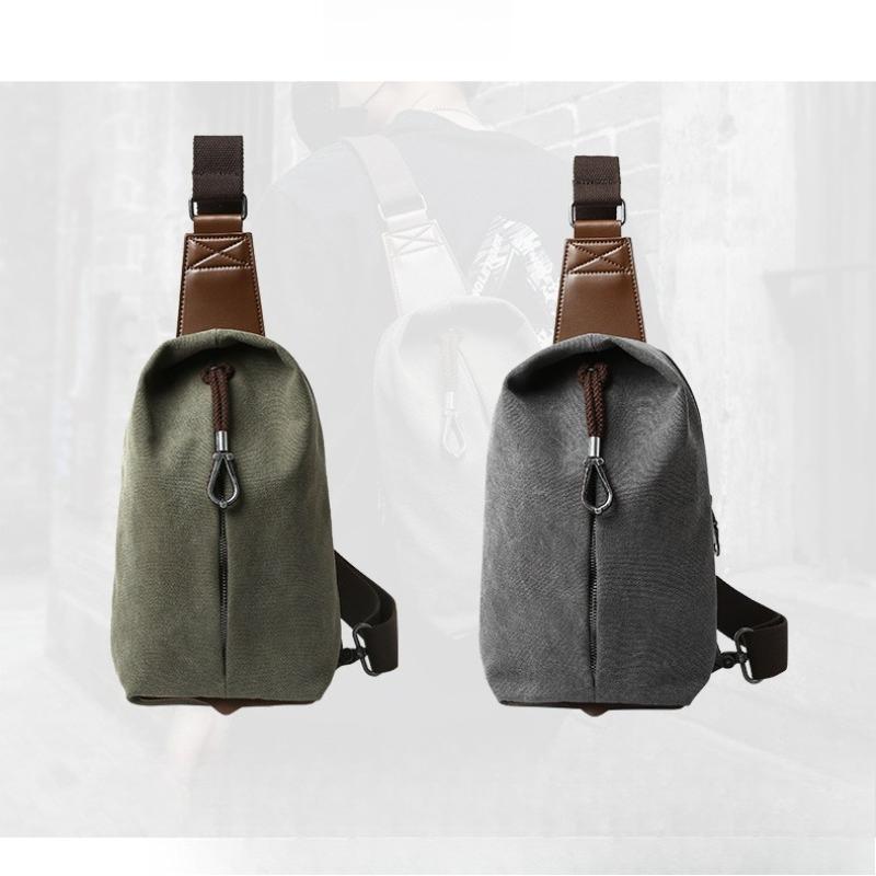 Men Canvas Chest Bag Large Capacity Crossbody Bags Retro Shoulder Bag Casual Student Messenger Bag
