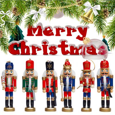 6 Pcs Christmas Nutcracker Ornament Wooden Child Walnut Soldier Decor Christmas Ornament Wooden Nutcrackers Hanging Decoration