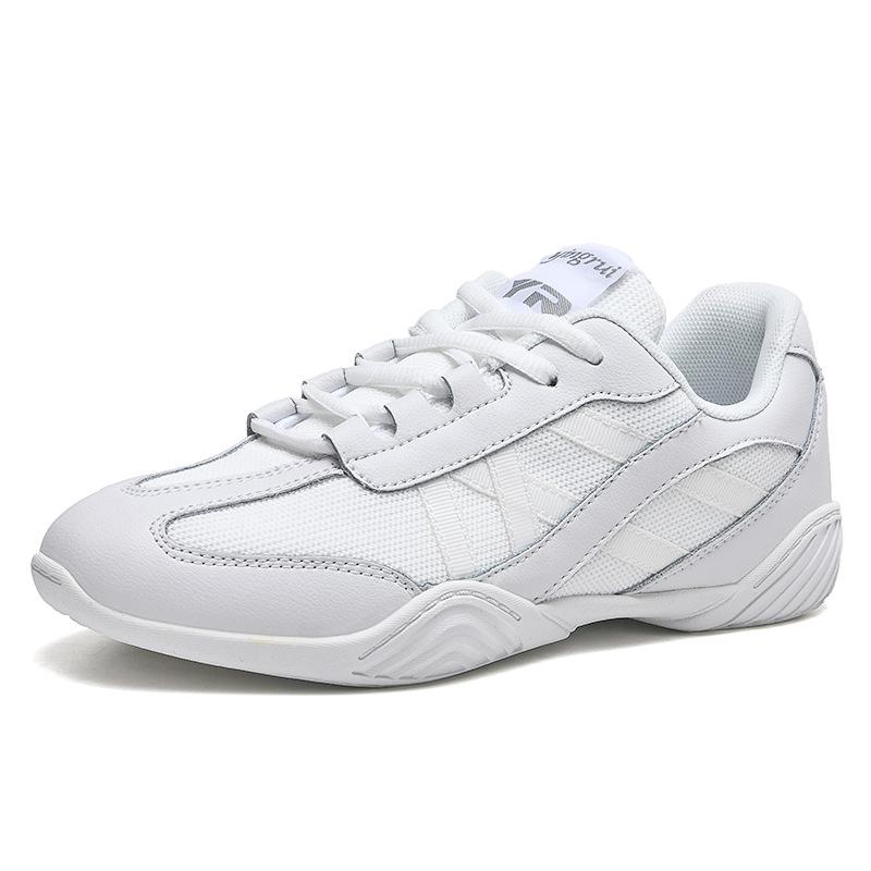 Yingrui Women's White Leather Aerobic Cheerleading Shoes, Soft Sole Training and Competition Footwear