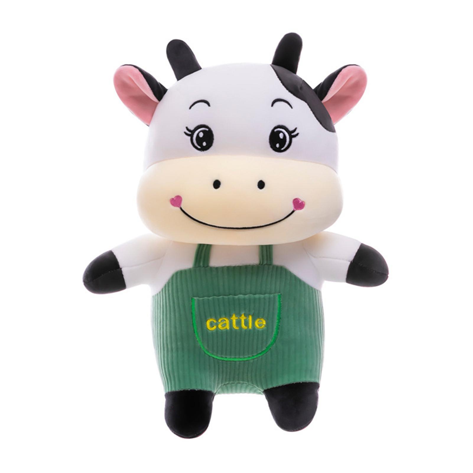 

Cow Plush Toy With Bib Pants Large Sitting Cow Toy Huggable Throw Pillow For Boy 30cm зелений