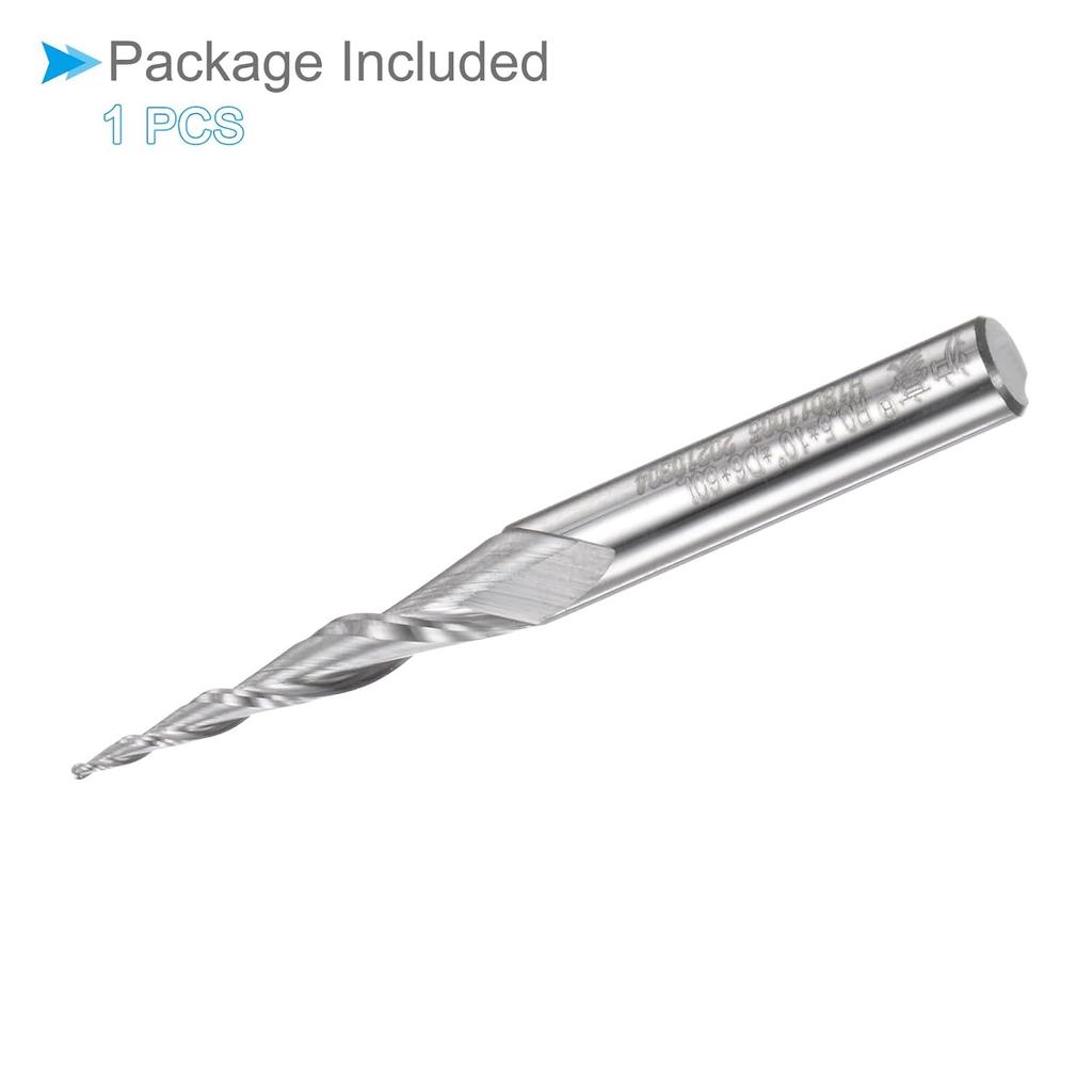 Tapered Ball Nose End Mill, 0.5mm Radius 6mm Shank 10 Degree Angle, Micro-Grain Carbide 2 Flutes Milling Cutter CNC Router Bit - (Applications: for