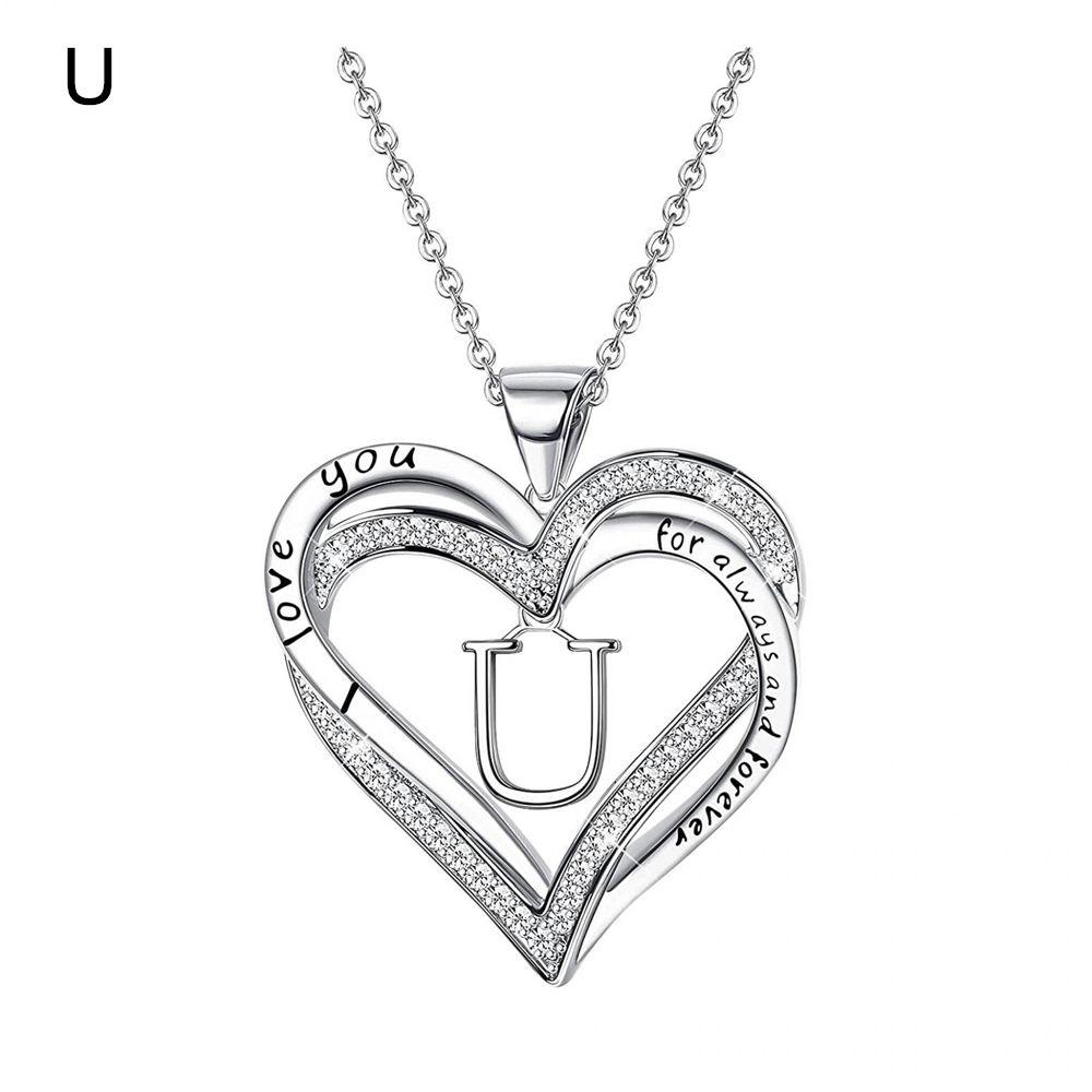 Dainty Initial Charm Necklace Heart Pendant Necklace Letters Necklace Heart Necklace for Women