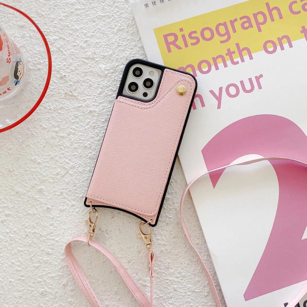 Applicable To Iphone14pro Mobile Phone Case Oblique Span Flip Cover Insert Card Mirror Leather Case 14max Japanese and Korean Strap Protective Case
