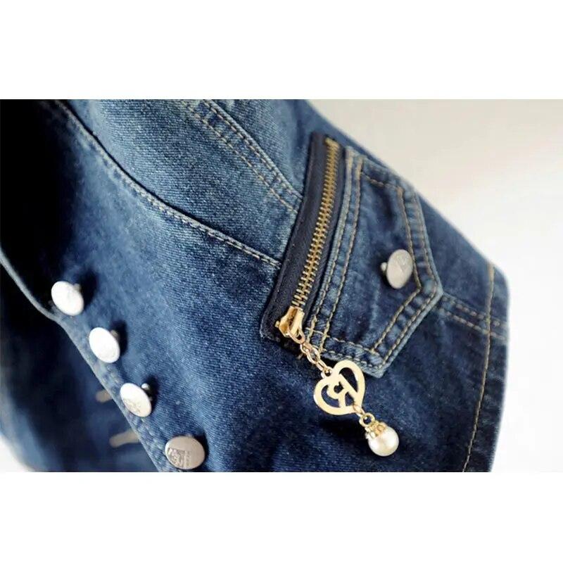 Casual Female Tops Women Denim Vest Jacket Spring Autumn Clothes Sleeveless Short Jeans Waistcoats Single-Breasted