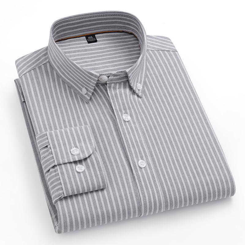 Autumn/Winter Men's Striped Cotton Oxford Shirt - Casual, Breathable, Long Sleeve, Wrinkle-Resistant.