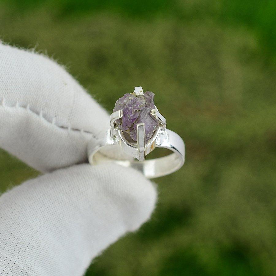 Pentagon Amethyst Rough Gemstone Wife Promise Ring Jewelry Size 6.5 925 Silver