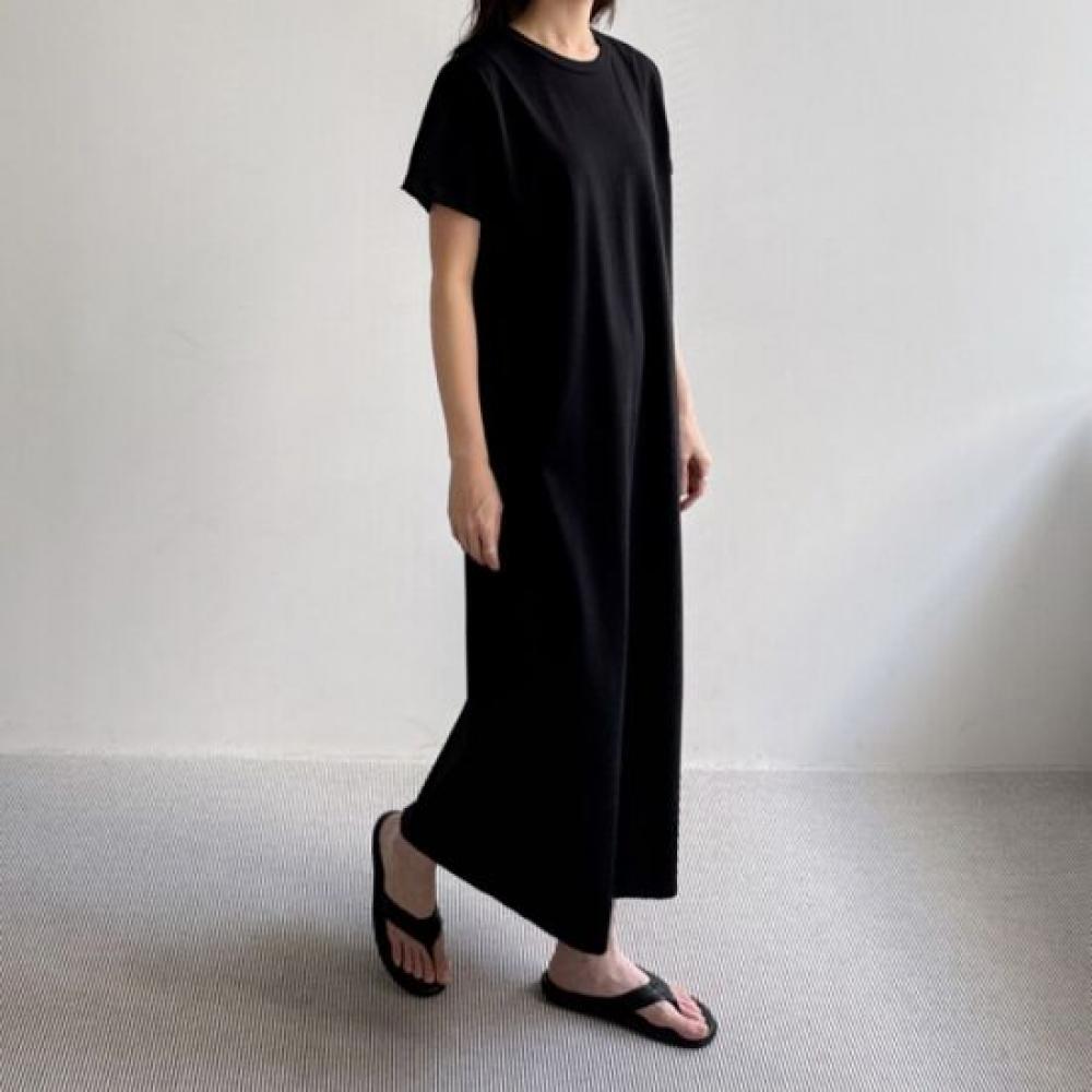 Mizqz Bio Washing Long Sleeve Loose Fit Back Slit Dress
