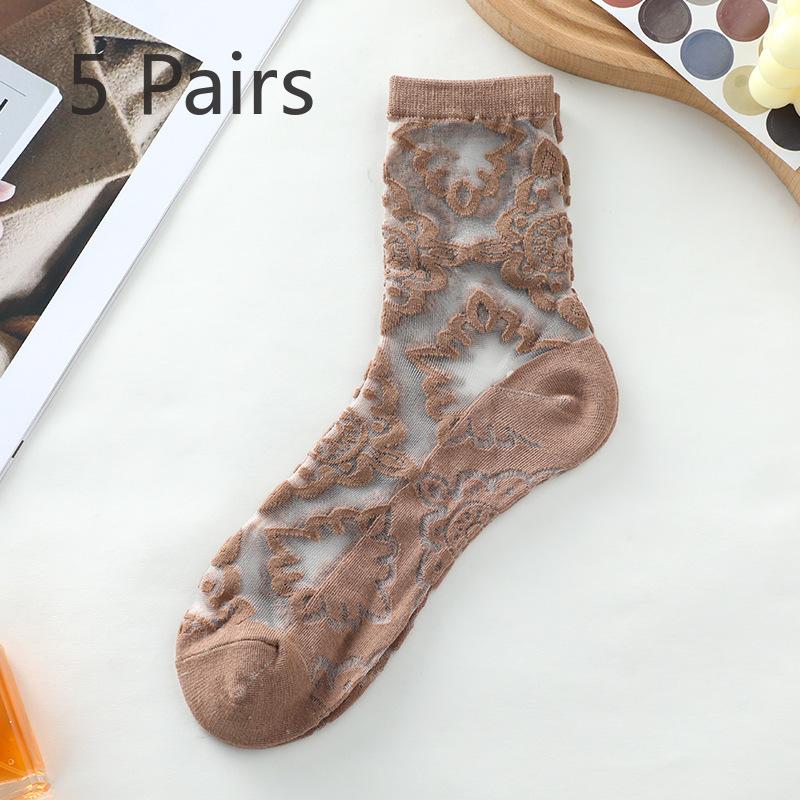 

5 пар женских весенне-летних новых тонких дышащих хлопковых носков-трубок с нескользящей подошвой 5 Pairs кофейный