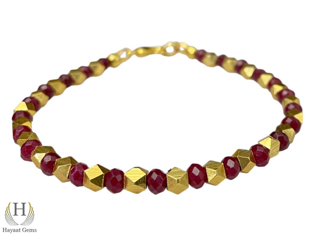 Faceted Mozambique Ruby Beaded Bracelet: 925 Sterling Silver, Gold Filled