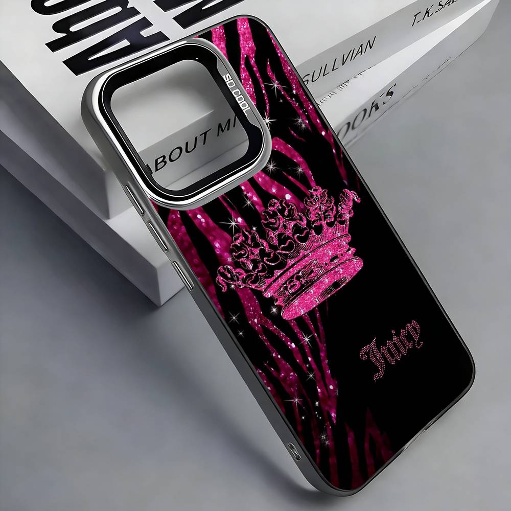 J-JUICY C-COUTURE Pouzdro na telefon Pro iPhone 17, 16,15,14,13,12,11 Plus,Pro Max, Barevné Stříbrné Kryt Funda