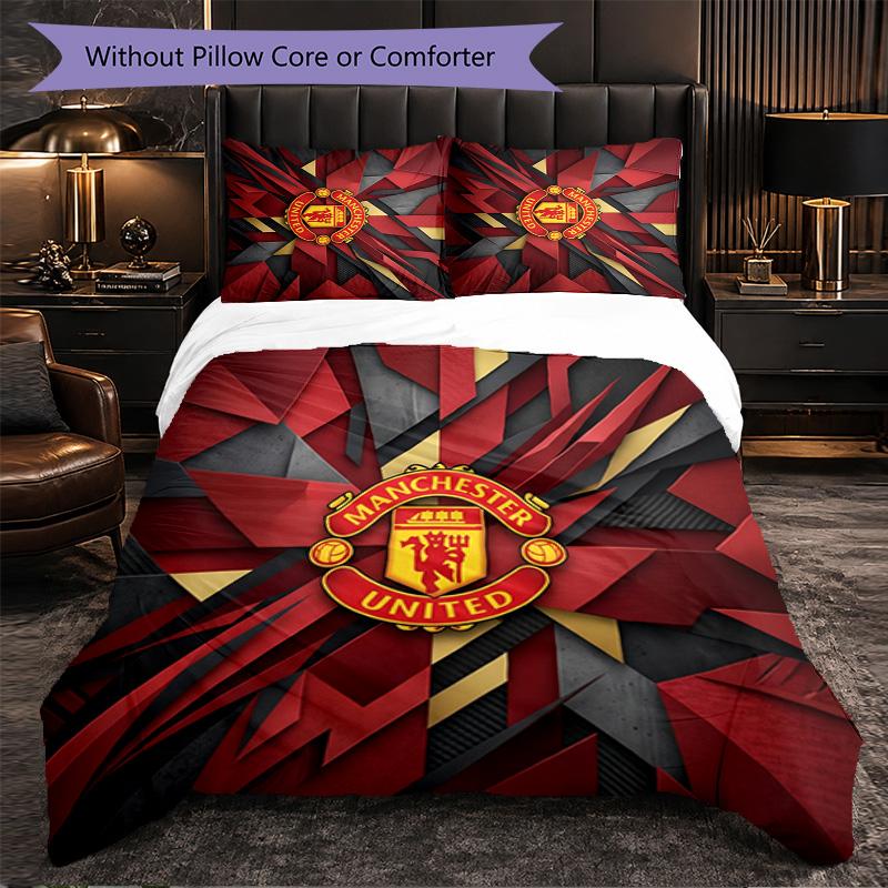 Juego de Cama de 3 Piezas con Patrón del Manchester United Suave Microfibra Funda Nórdica con Fundas de Almohada para Dormitorio