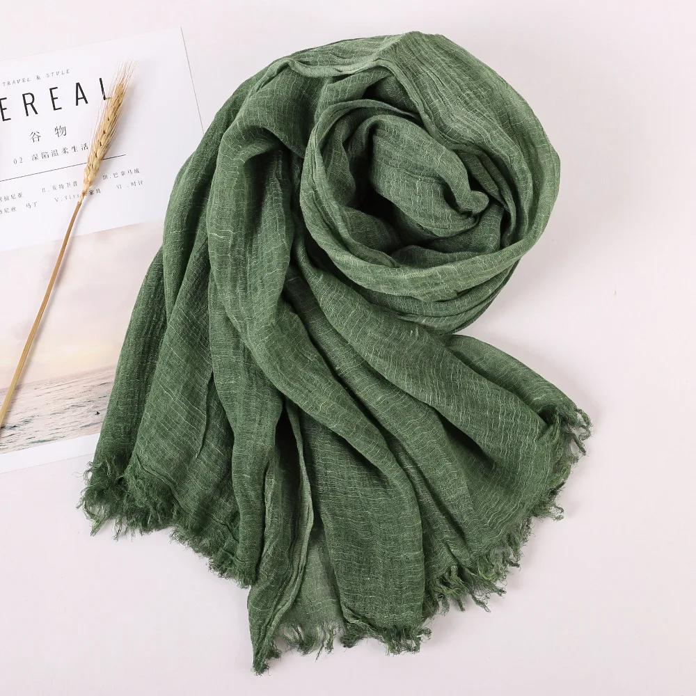 Spring Summer New Solid Color Woolen Cotton and Hemp Scarf Tassel Art Shawl Summer Print Versatile Cotton and Hemp Fashion Trend