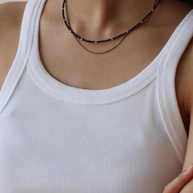 

NORMALLEE [White gold] Mini Onyx Necklace 14K Gold Plated