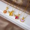 Personality Sun Moon Heart Zircon Pendant Necklace Stainless Steel Fashion Geometric Choker Jewelry Party Gifts For Women Girls