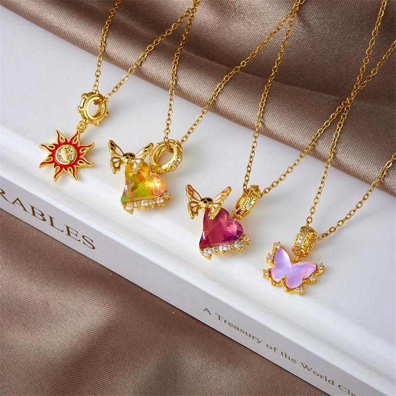 Personality Sun Moon Heart Zircon Pendant Necklace Stainless Steel Fashion Geometric Choker Jewelry Party Gifts For Women Girls