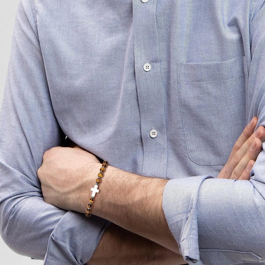 GAVU Tiger Eye Cross Power Stone Bracelet for Men