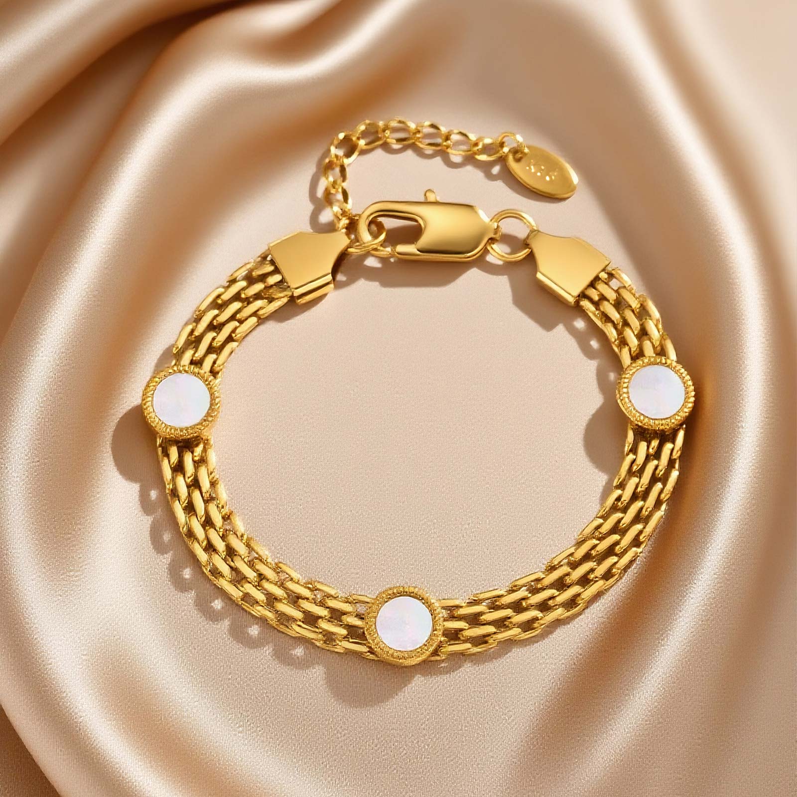 

Chic Mesh Strap White Shell Bracelet,Gold Plated Stainless Steel Women s Bracelets,Fashion Waterproof Jewelry Gifts