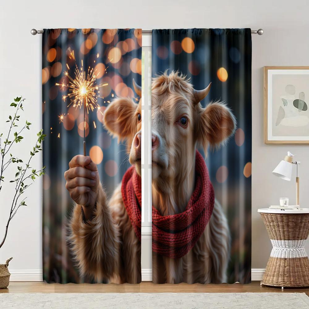 

2 pcs, filtering curtains (excluding rods, non-movable, without batteries) Festive Cow for use in bedrooms and living rooms 29x65in(75x166cm)