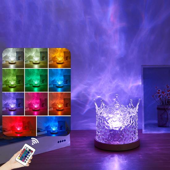 Bedside Lamp Ocean Wave Projector Light with Remote Control Dimmable Desktop Color-changing Night Light Ambient Lighting