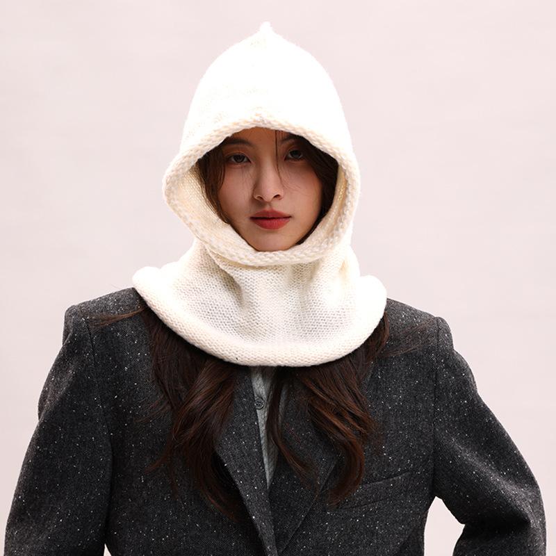 Curled Balaclava wool hat women's warm thickened hat scarf integrated pullover cycling windproof hat