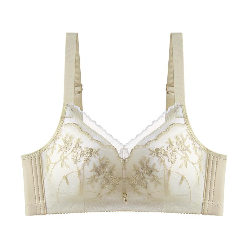 Oudifen thin underwear gathered with a large chest display, small paper cup, no steel ring bra, fashionable embroidered bra