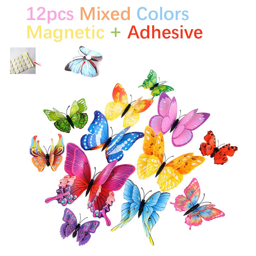 

New 12/24pcs 3D Butterfly Wall Stickers Home Christmas Wedding Decoration Photography Props Magnetic Refrigerator Magnets